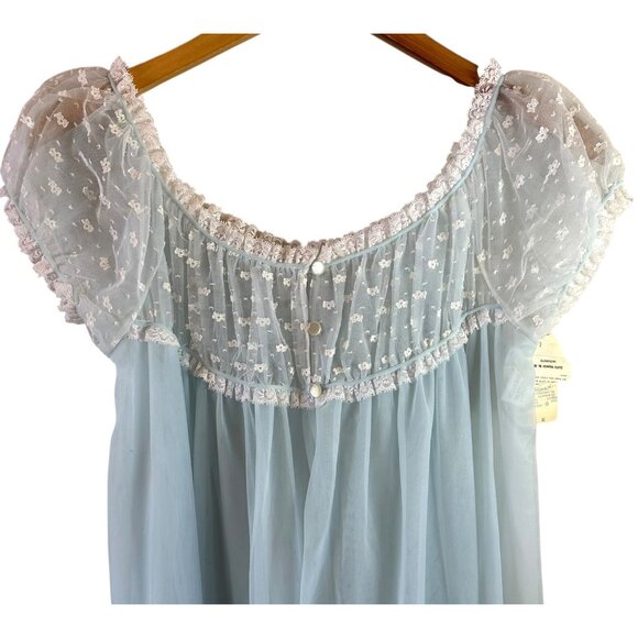 NOS Vintage 60's Vassarette Blue Nylon Chiffon Robe Nightgown Size 36 Full Sweep - Picture 5 of 9